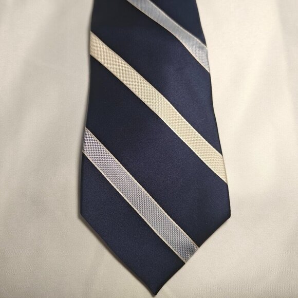 Express Silk Mens Neck Tie Colorful White Blue Stripes - Picture 1 of 4